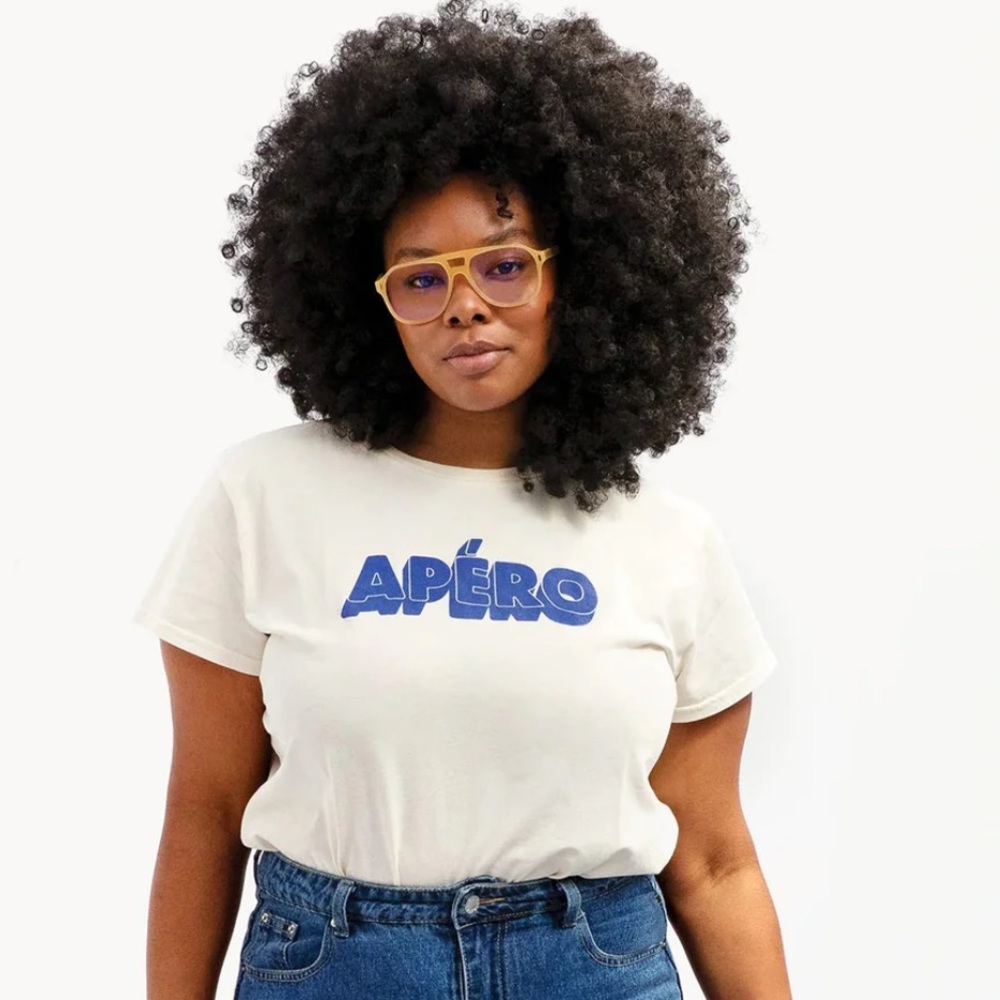 Clare V Apero Tee in Cream and Blue
